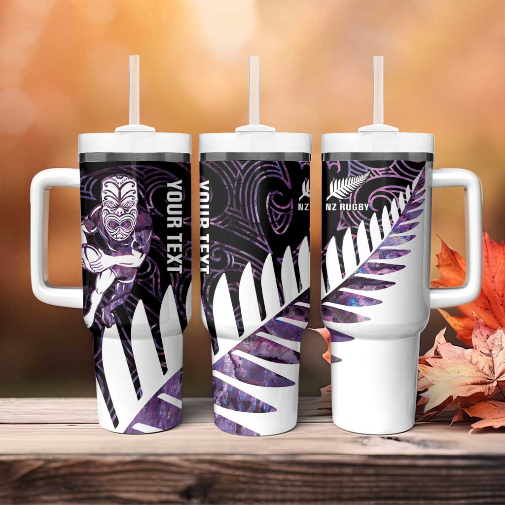 New Zealand Silver Fern Rugby Custom Tumbler With Handle Go All Black Purple Maori Paua Shell - Polynesian Pride