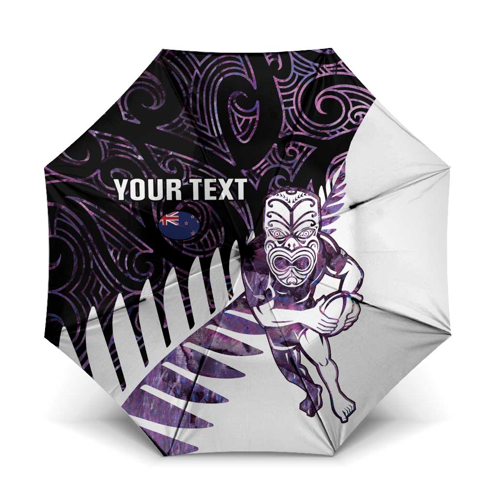 New Zealand Silver Fern Rugby Custom Umbrella Go All Black Purple Maori Paua Shell - Polynesian Pride