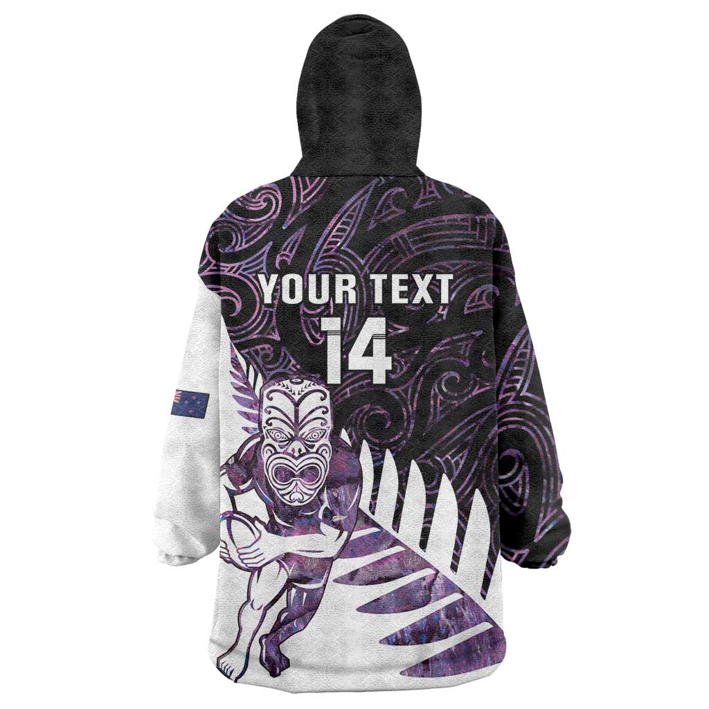 New Zealand Silver Fern Rugby Custom Wearable Blanket Hoodie Go All Black Purple Maori Paua Shell - Polynesian Pride