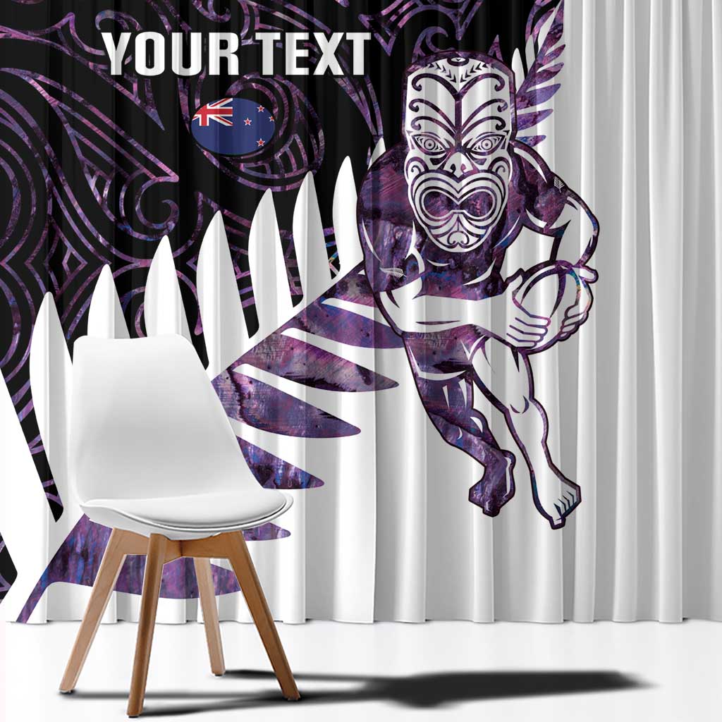 New Zealand Silver Fern Rugby Custom Window Curtain Go All Black Purple Maori Paua Shell - Polynesian Pride