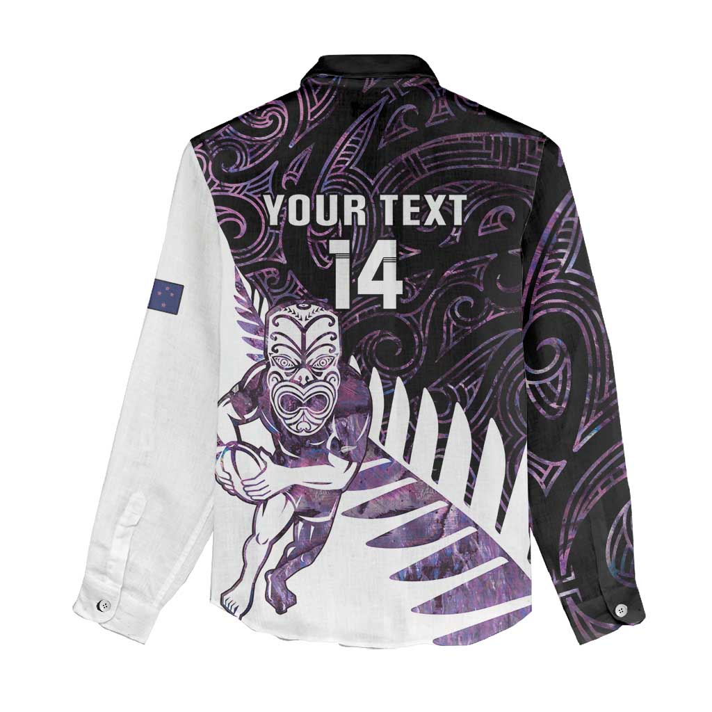 New Zealand Silver Fern Rugby Custom Women Casual Shirt Go All Black Purple Maori Paua Shell - Polynesian Pride