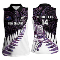 New Zealand Silver Fern Rugby Custom Women Sleeveless Polo Shirt Go All Black Purple Maori Paua Shell - Polynesian Pride