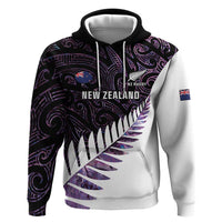 New Zealand Silver Fern Rugby Custom Zip Hoodie Go All Black Purple Maori Paua Shell - Polynesian Pride