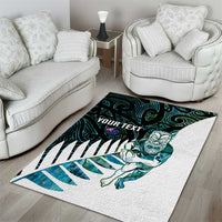 New Zealand Silver Fern Rugby Custom Area Rug Go All Black Turquoise Maori Paua Shell - Polynesian Pride