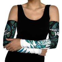 New Zealand Silver Fern Rugby Custom Arm Sleeves Go All Black Turquoise Maori Paua Shell - Polynesian Pride
