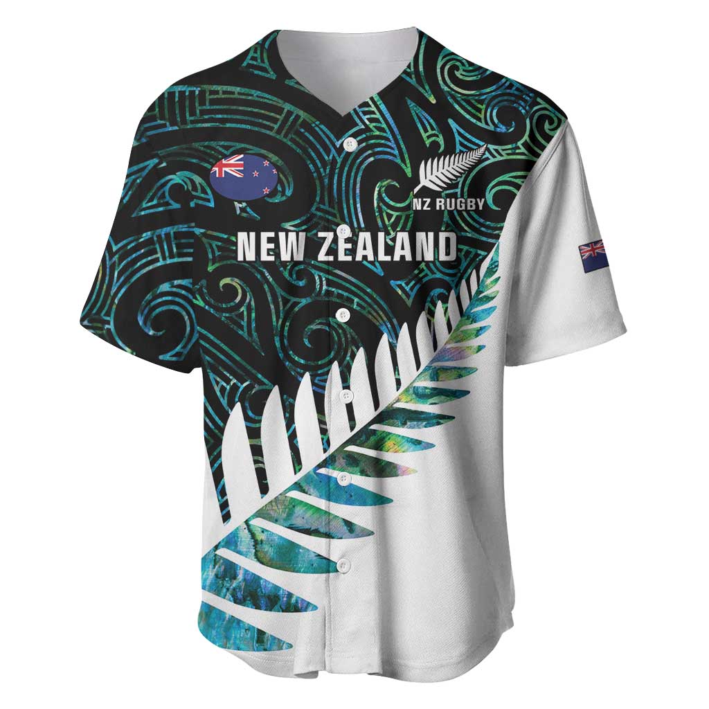 New Zealand Silver Fern Rugby Custom Baseball Jersey Go All Black Turquoise Maori Paua Shell - Polynesian Pride