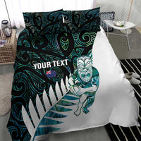 New Zealand Silver Fern Rugby Custom Bedding Set Go All Black Turquoise Maori Paua Shell - Polynesian Pride