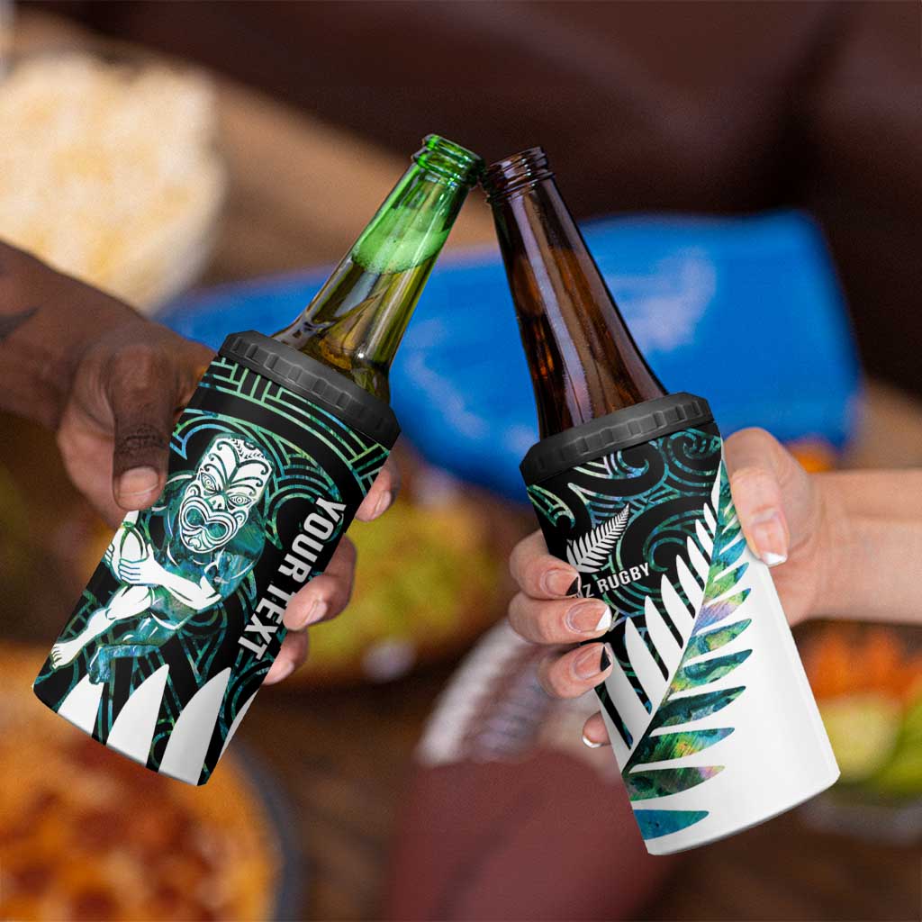 New Zealand Silver Fern Rugby Custom 4 in 1 Can Cooler Tumbler Go All Black Turquoise Maori Paua Shell - Polynesian Pride