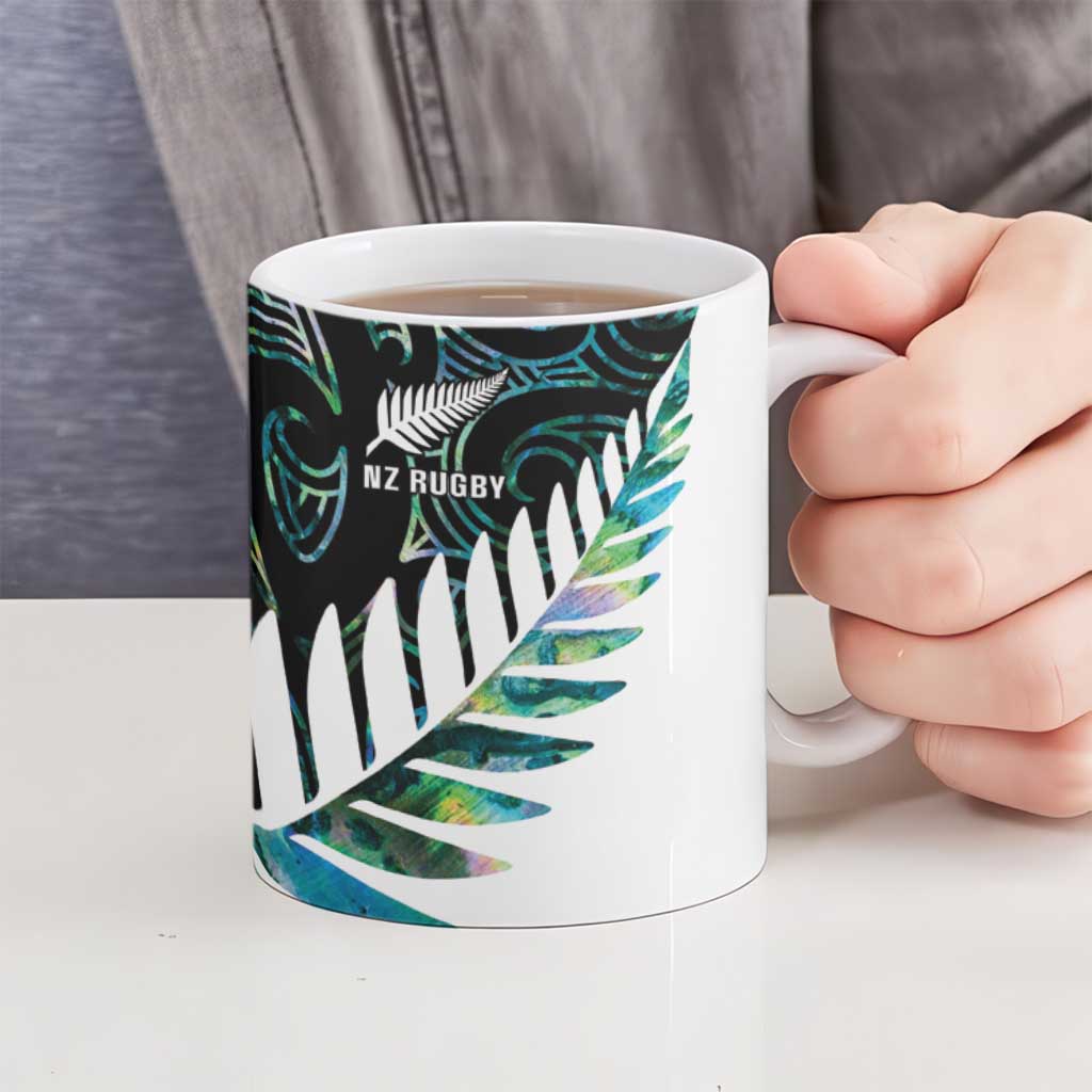 New Zealand Silver Fern Rugby Custom Ceramic Mug Go All Black Turquoise Maori Paua Shell - Polynesian Pride