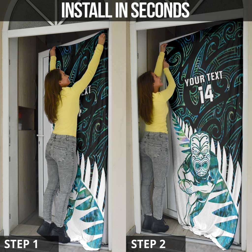 New Zealand Silver Fern Rugby Custom Door Cover Go All Black Turquoise Maori Paua Shell - Polynesian Pride