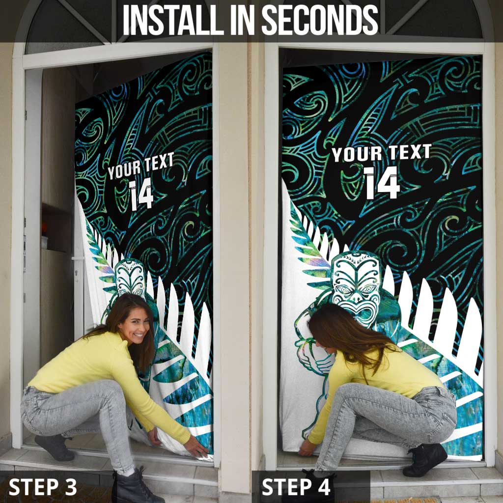 New Zealand Silver Fern Rugby Custom Door Cover Go All Black Turquoise Maori Paua Shell - Polynesian Pride