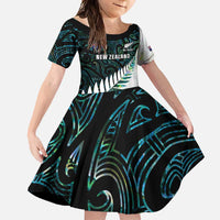 New Zealand Silver Fern Rugby Custom Family Matching Mermaid Dress and Hawaiian Shirt Go All Black Turquoise Maori Paua Shell - Polynesian Pride
