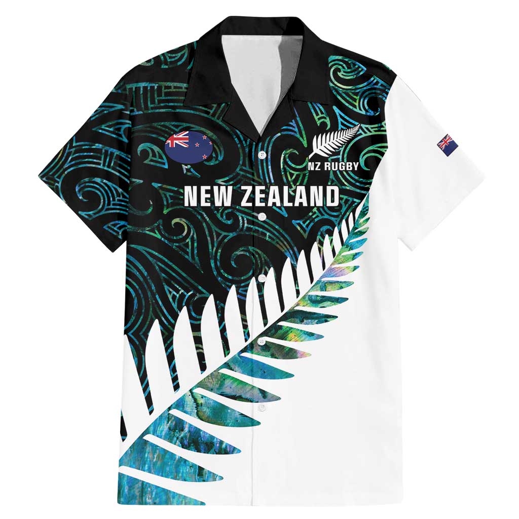 New Zealand Silver Fern Rugby Custom Family Matching Mermaid Dress and Hawaiian Shirt Go All Black Turquoise Maori Paua Shell - Polynesian Pride