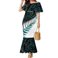 New Zealand Silver Fern Rugby Custom Family Matching Mermaid Dress and Hawaiian Shirt Go All Black Turquoise Maori Paua Shell - Polynesian Pride