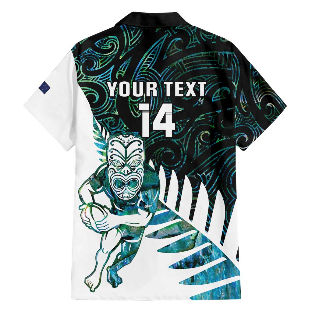 New Zealand Silver Fern Rugby Custom Family Matching Off Shoulder Short Dress and Hawaiian Shirt Go All Black Turquoise Maori Paua Shell - Polynesian Pride