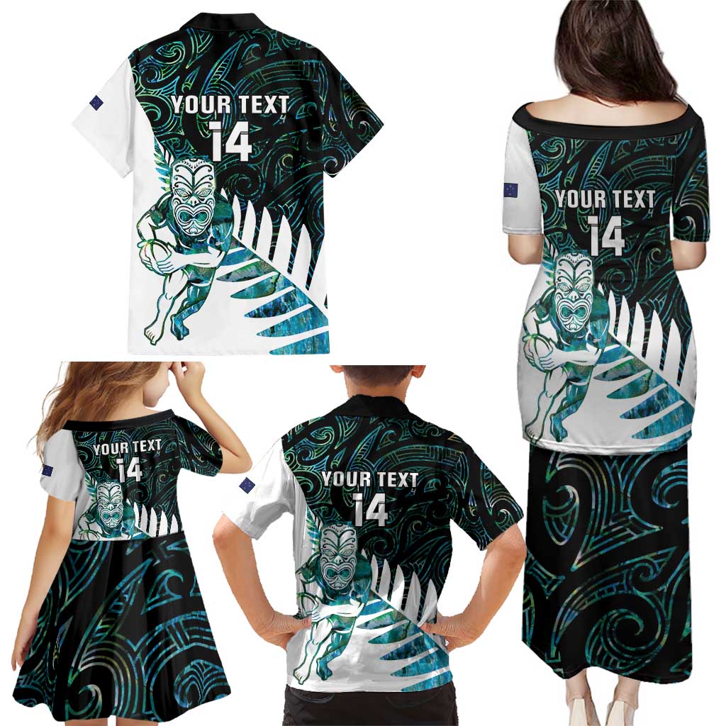 New Zealand Silver Fern Rugby Custom Family Matching Puletasi and Hawaiian Shirt Go All Black Turquoise Maori Paua Shell - Polynesian Pride