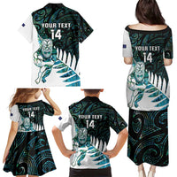 New Zealand Silver Fern Rugby Custom Family Matching Puletasi and Hawaiian Shirt Go All Black Turquoise Maori Paua Shell - Polynesian Pride
