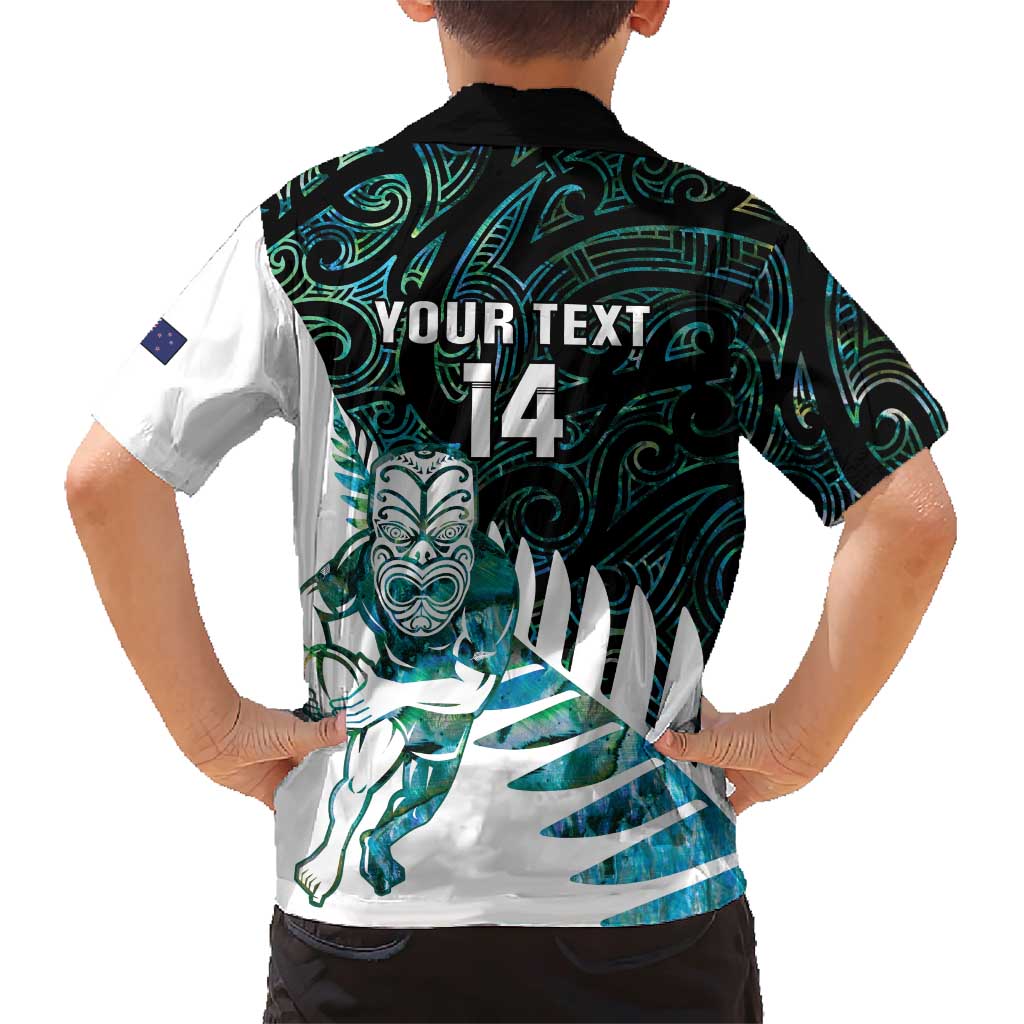 New Zealand Silver Fern Rugby Custom Family Matching Short Sleeve Bodycon Dress and Hawaiian Shirt Go All Black Turquoise Maori Paua Shell - Polynesian Pride