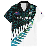 New Zealand Silver Fern Rugby Custom Family Matching Short Sleeve Bodycon Dress and Hawaiian Shirt Go All Black Turquoise Maori Paua Shell - Polynesian Pride