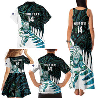 New Zealand Silver Fern Rugby Custom Family Matching Tank Maxi Dress and Hawaiian Shirt Go All Black Turquoise Maori Paua Shell - Polynesian Pride
