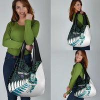 New Zealand Silver Fern Rugby Custom Grocery Bag Go All Black Turquoise Maori Paua Shell - Polynesian Pride