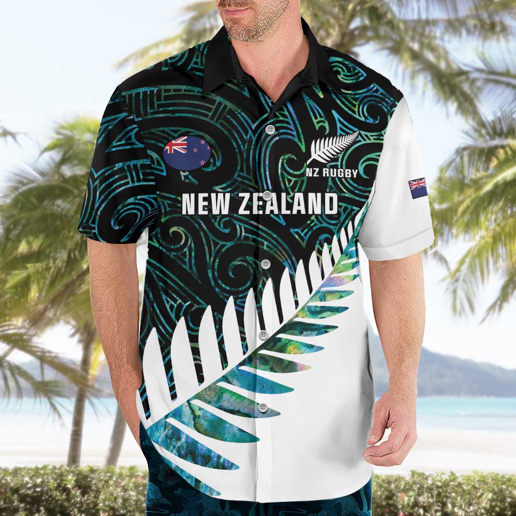 New Zealand Silver Fern Rugby Custom Hawaiian Shirt Go All Black Turquoise Maori Paua Shell - Polynesian Pride