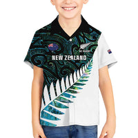 New Zealand Silver Fern Rugby Custom Kid Hawaiian Shirt Go All Black Turquoise Maori Paua Shell - Polynesian Pride