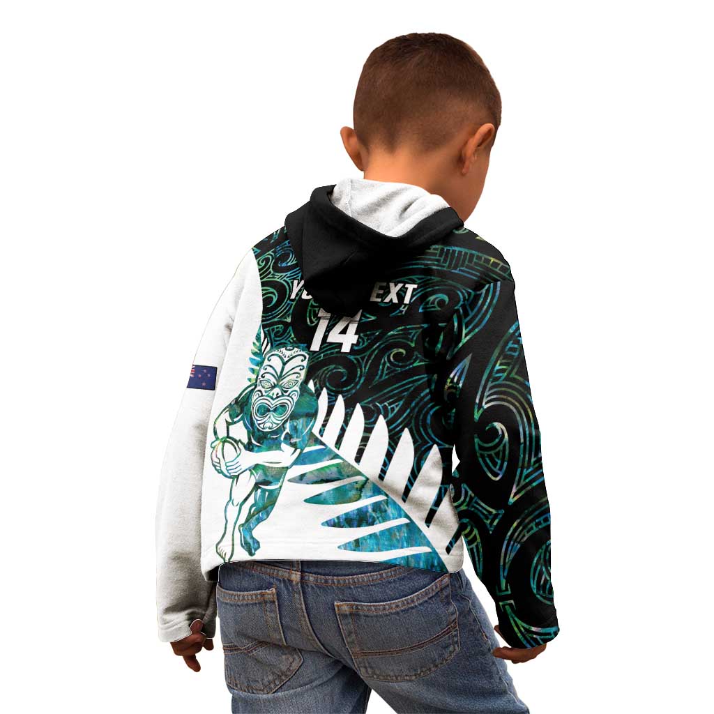 New Zealand Silver Fern Rugby Custom Kid Hoodie Go All Black Turquoise Maori Paua Shell - Polynesian Pride