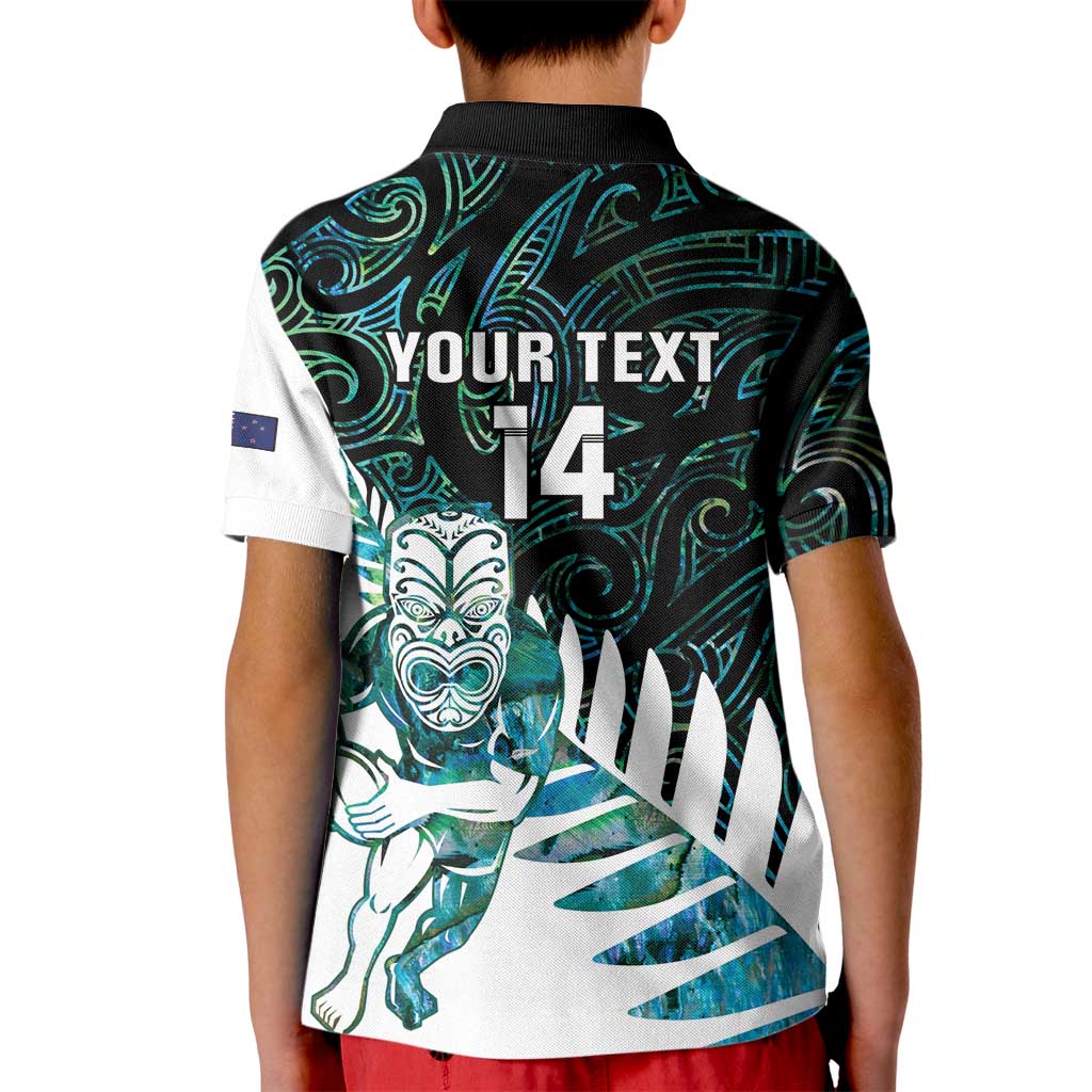 New Zealand Silver Fern Rugby Custom Kid Polo Shirt Go All Black Turquoise Maori Paua Shell - Polynesian Pride