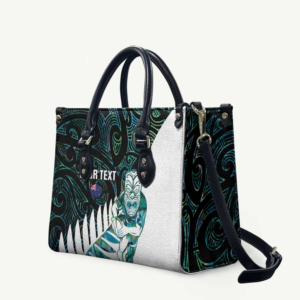 New Zealand Silver Fern Rugby Custom Leather Bag Go All Black Turquoise Maori Paua Shell - Polynesian Pride