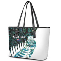 New Zealand Silver Fern Rugby Custom Leather Tote Bag Go All Black Turquoise Maori Paua Shell - Polynesian Pride