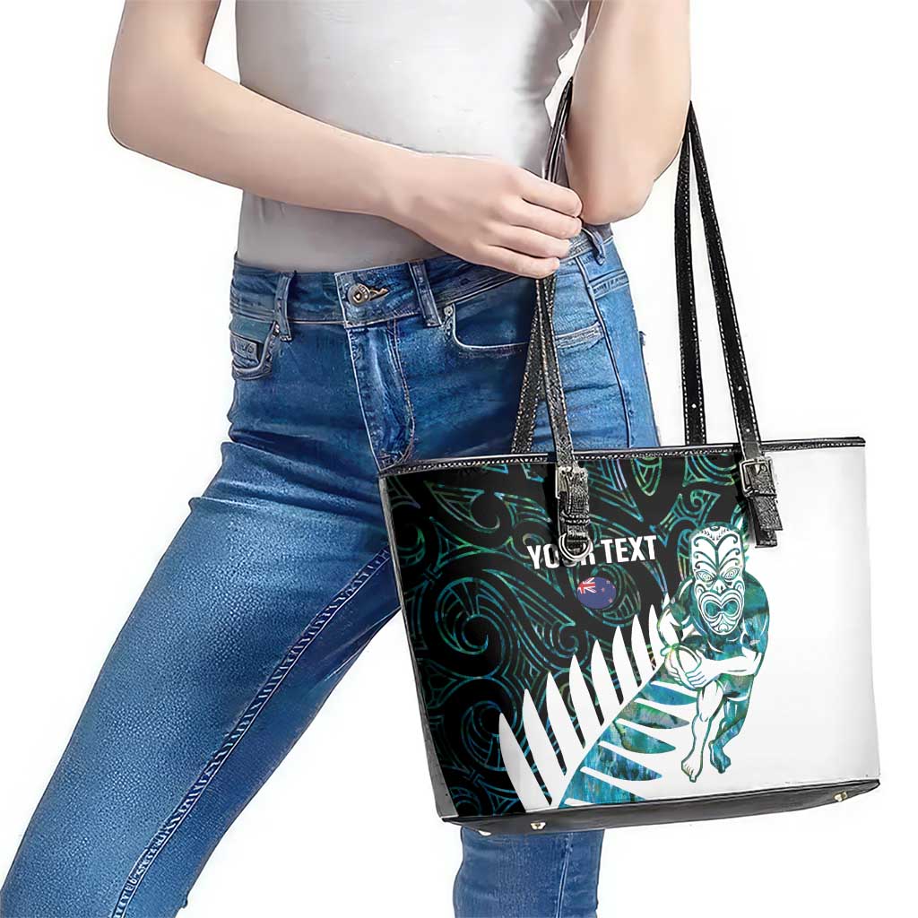 New Zealand Silver Fern Rugby Custom Leather Tote Bag Go All Black Turquoise Maori Paua Shell - Polynesian Pride
