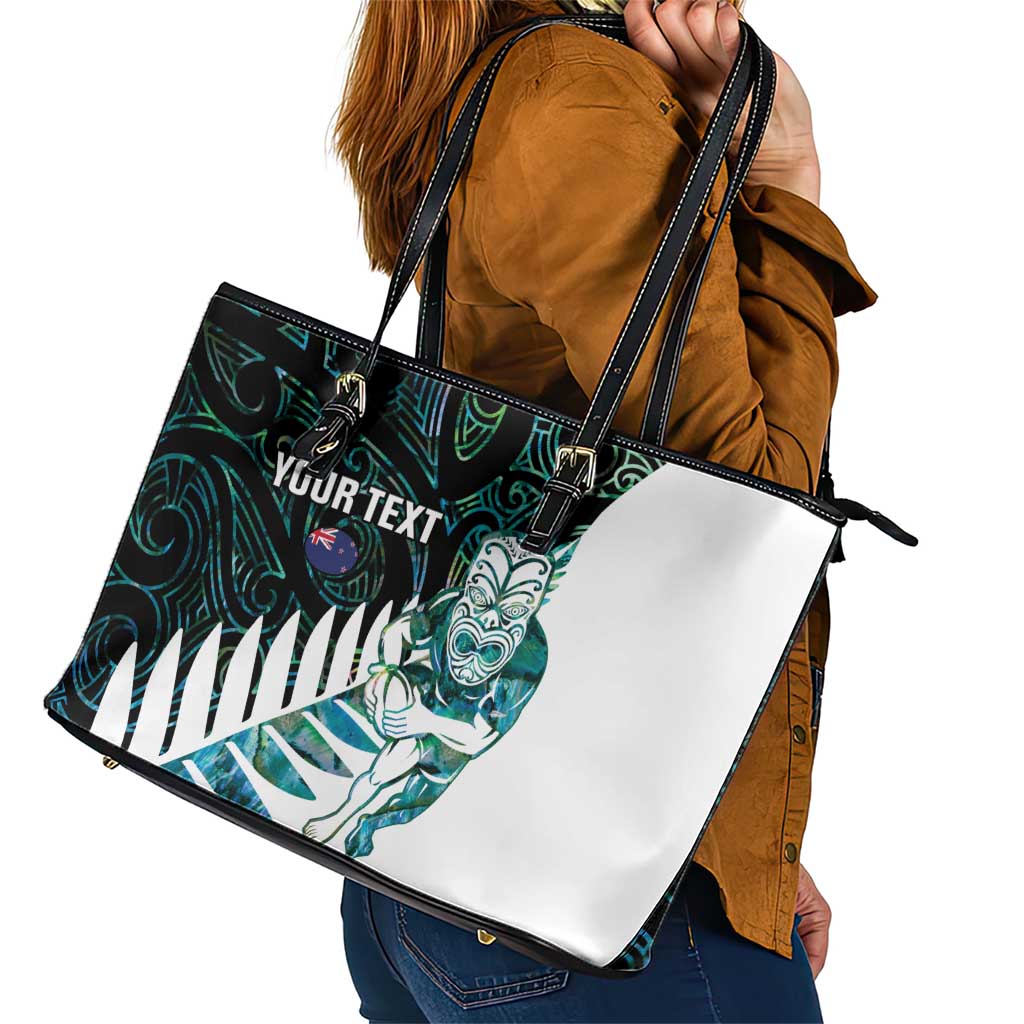 New Zealand Silver Fern Rugby Custom Leather Tote Bag Go All Black Turquoise Maori Paua Shell - Polynesian Pride