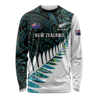 New Zealand Silver Fern Rugby Custom Long Sleeve Shirt Go All Black Turquoise Maori Paua Shell - Polynesian Pride