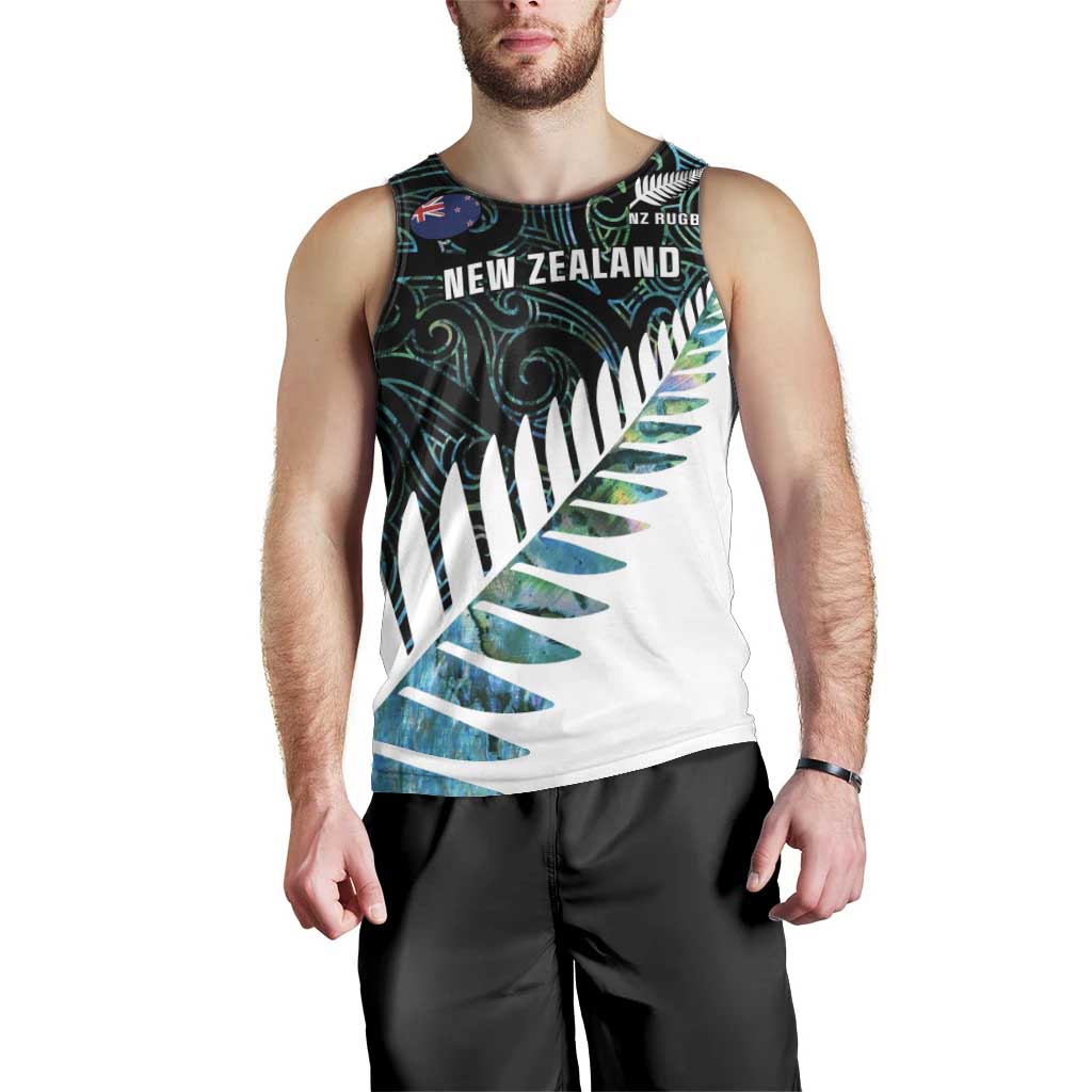 New Zealand Silver Fern Rugby Custom Men Tank Top Go All Black Turquoise Maori Paua Shell - Polynesian Pride