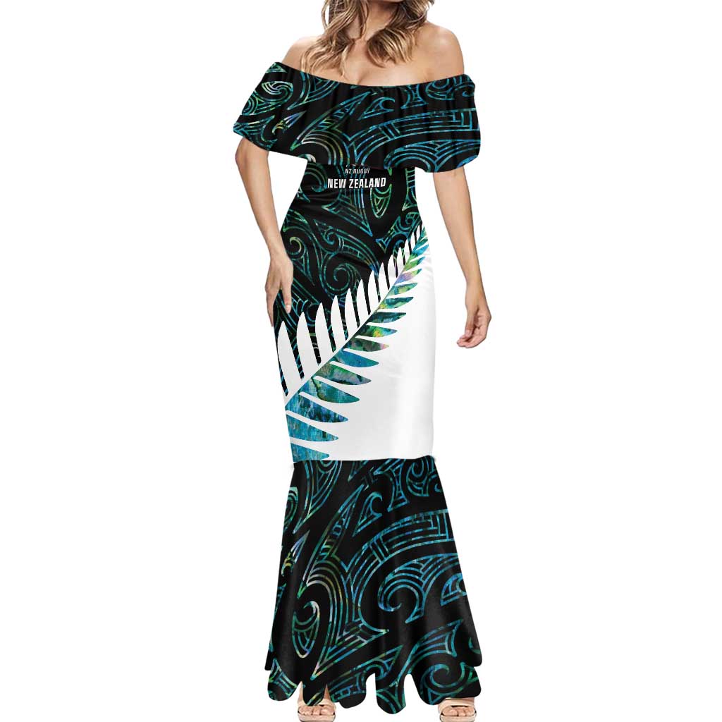 New Zealand Silver Fern Rugby Custom Mermaid Dress Go All Black Turquoise Maori Paua Shell - Polynesian Pride