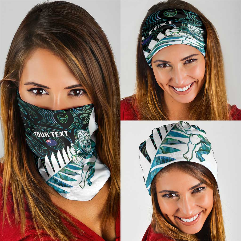 New Zealand Silver Fern Rugby Custom Neck Gaiter Go All Black Turquoise Maori Paua Shell - Polynesian Pride