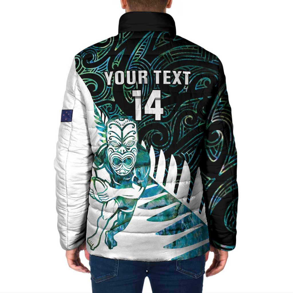 New Zealand Silver Fern Rugby Custom Padded Jacket Go All Black Turquoise Maori Paua Shell - Polynesian Pride