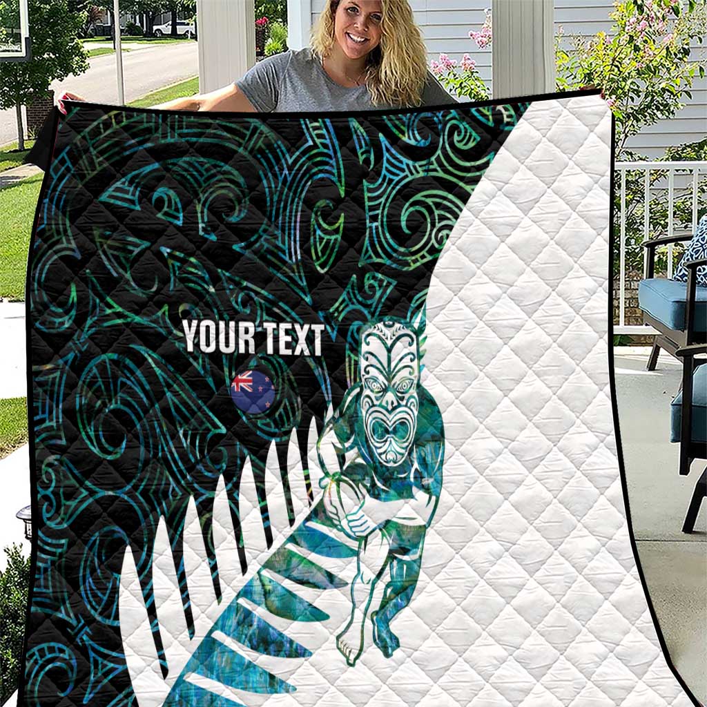 New Zealand Silver Fern Rugby Custom Quilt Go All Black Turquoise Maori Paua Shell - Polynesian Pride