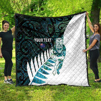 New Zealand Silver Fern Rugby Custom Quilt Go All Black Turquoise Maori Paua Shell - Polynesian Pride