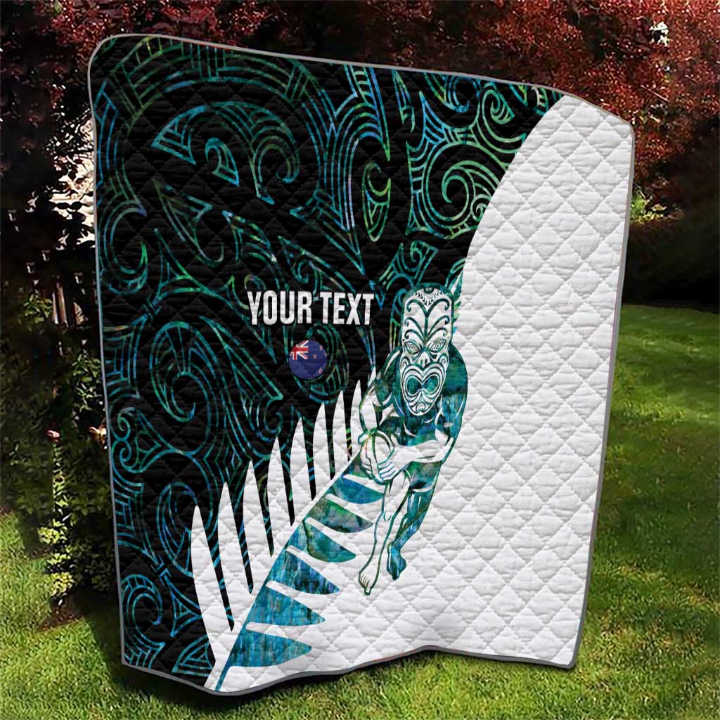 New Zealand Silver Fern Rugby Custom Quilt Go All Black Turquoise Maori Paua Shell - Polynesian Pride
