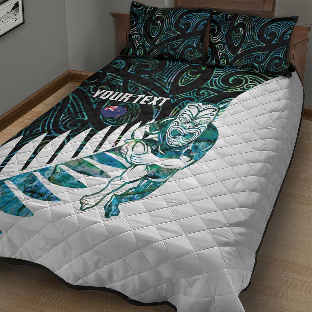 New Zealand Silver Fern Rugby Custom Quilt Bed Set Go All Black Turquoise Maori Paua Shell - Polynesian Pride