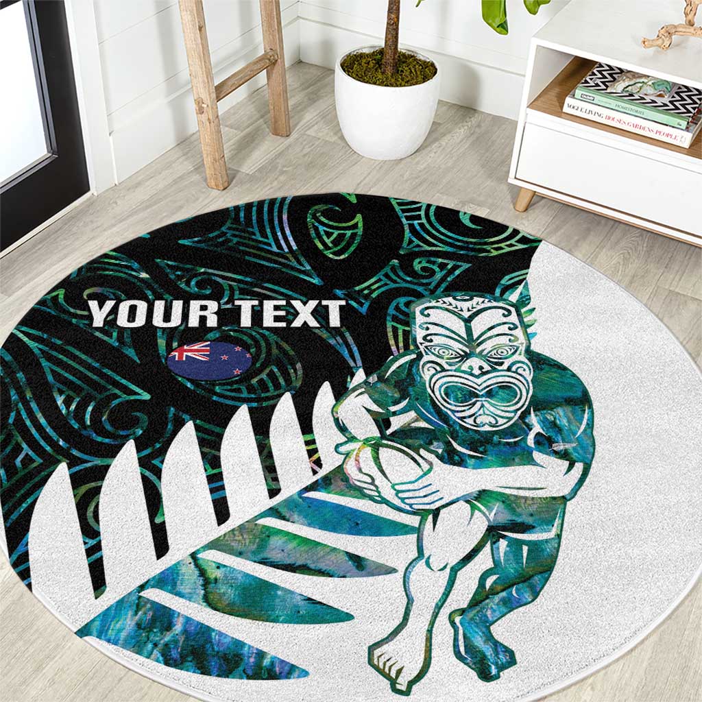 New Zealand Silver Fern Rugby Custom Round Carpet Go All Black Turquoise Maori Paua Shell LT14 Turquoise - Polynesian Pride