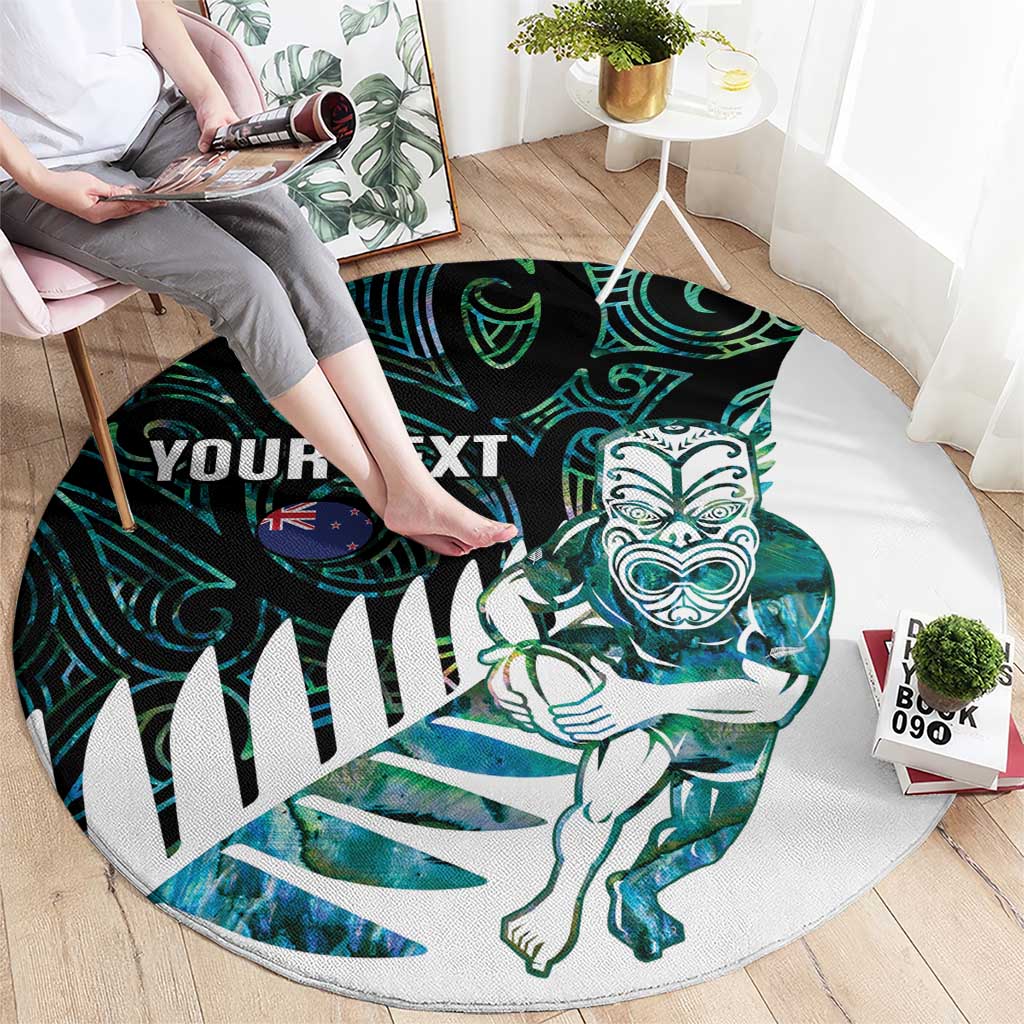 New Zealand Silver Fern Rugby Custom Round Carpet Go All Black Turquoise Maori Paua Shell LT14 - Polynesian Pride