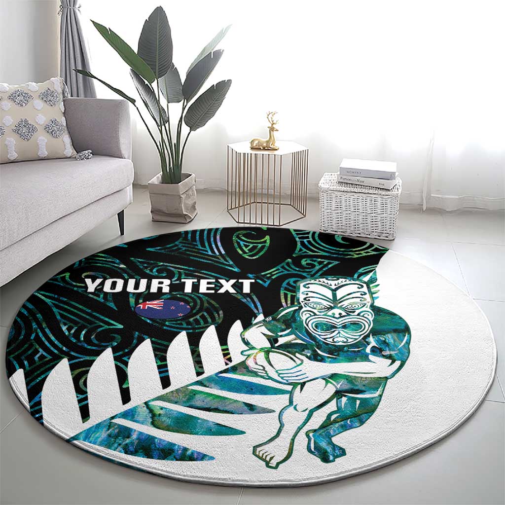 New Zealand Silver Fern Rugby Custom Round Carpet Go All Black Turquoise Maori Paua Shell LT14 - Polynesian Pride