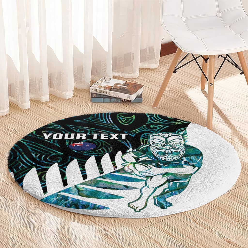New Zealand Silver Fern Rugby Custom Round Carpet Go All Black Turquoise Maori Paua Shell LT14 - Polynesian Pride