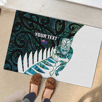 New Zealand Silver Fern Rugby Custom Rubber Doormat Go All Black Turquoise Maori Paua Shell - Polynesian Pride