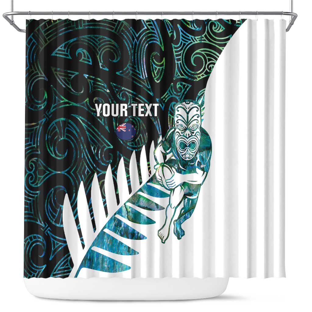New Zealand Silver Fern Rugby Custom Shower Curtain Go All Black Turquoise Maori Paua Shell - Polynesian Pride