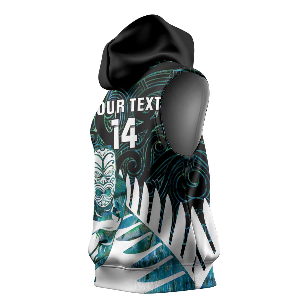 New Zealand Silver Fern Rugby Custom Sleeveless Hoodie Go All Black Turquoise Maori Paua Shell - Polynesian Pride