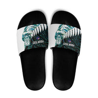 New Zealand Silver Fern Rugby Custom Slide Sandals Go All Black Turquoise Maori Paua Shell - Polynesian Pride
